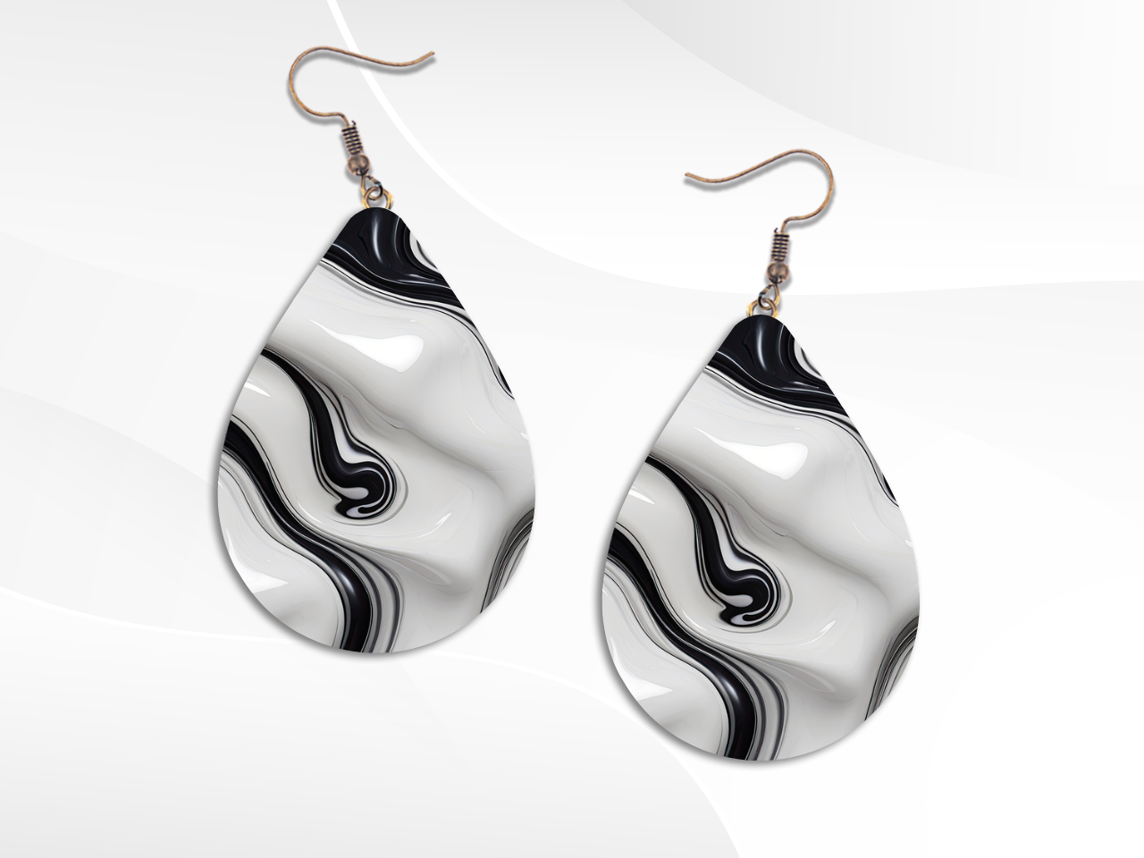 Black Swirl Teardrop Earrings, Sublimated Earrings, MDF