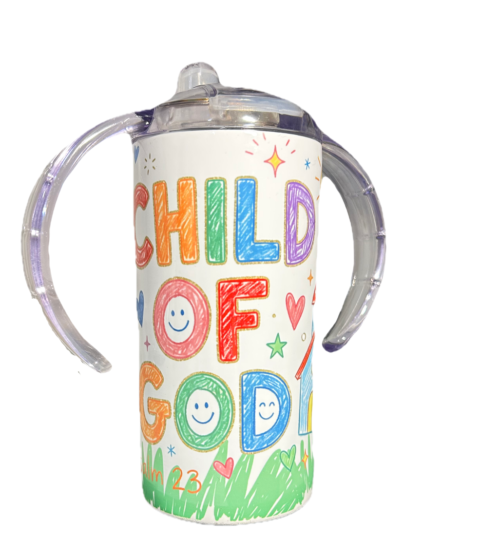 12oz Child of God Sublimated Sippy Cup | Crayon Design | Includes 2 Lids & Straw