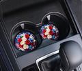 Handmade Patriotic Car Coasters Set of 2 Ceramic 2.5” Red White Blue Floral USA
