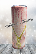 Pink Drip Zipper Tumbler – 20oz Stainless Sublimated Cup – Glitter Drip Design