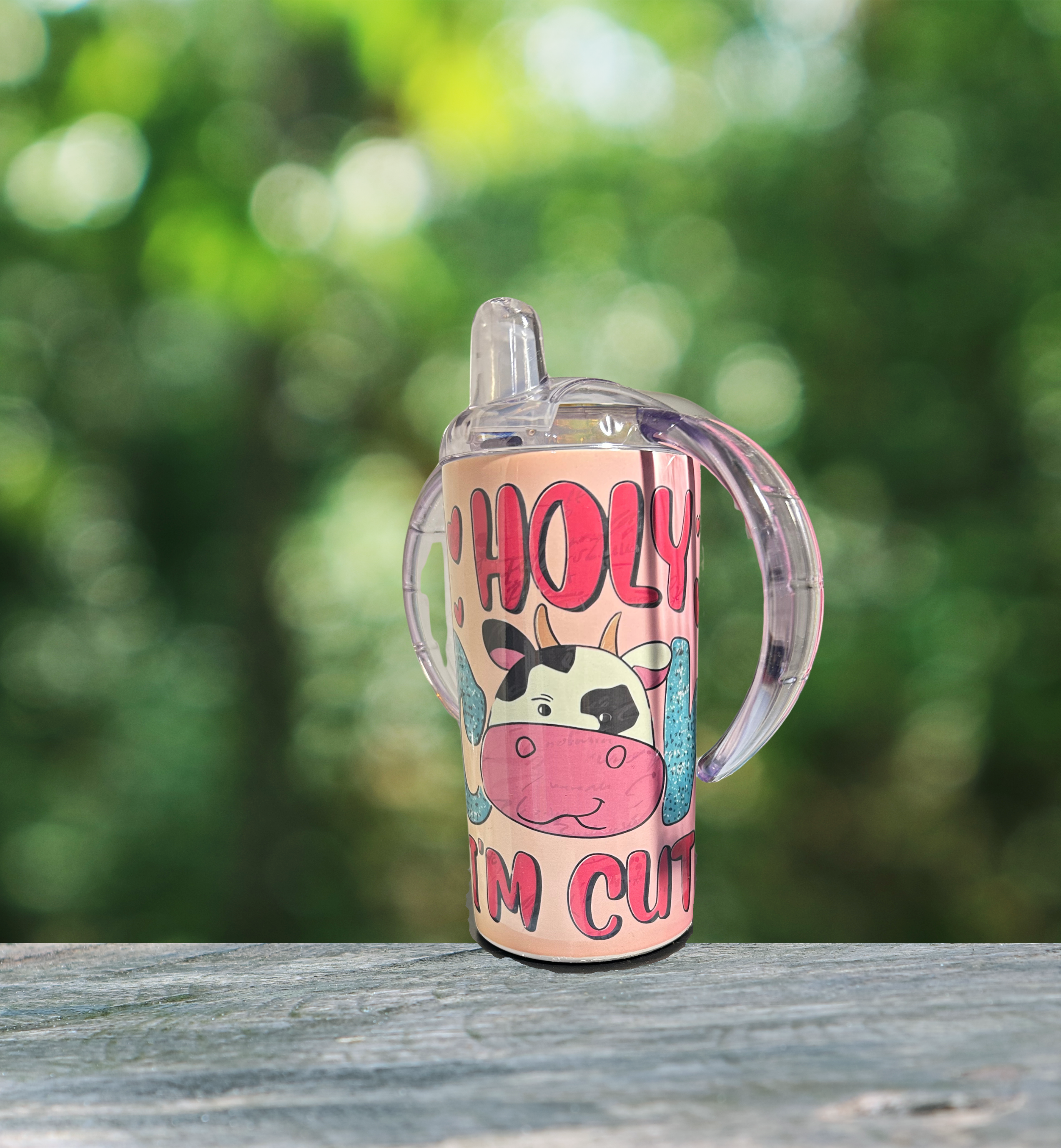 12oz Holy Cow I'm Cute Sublimated Sippy Cup | Includes 2 Lids & Straw
