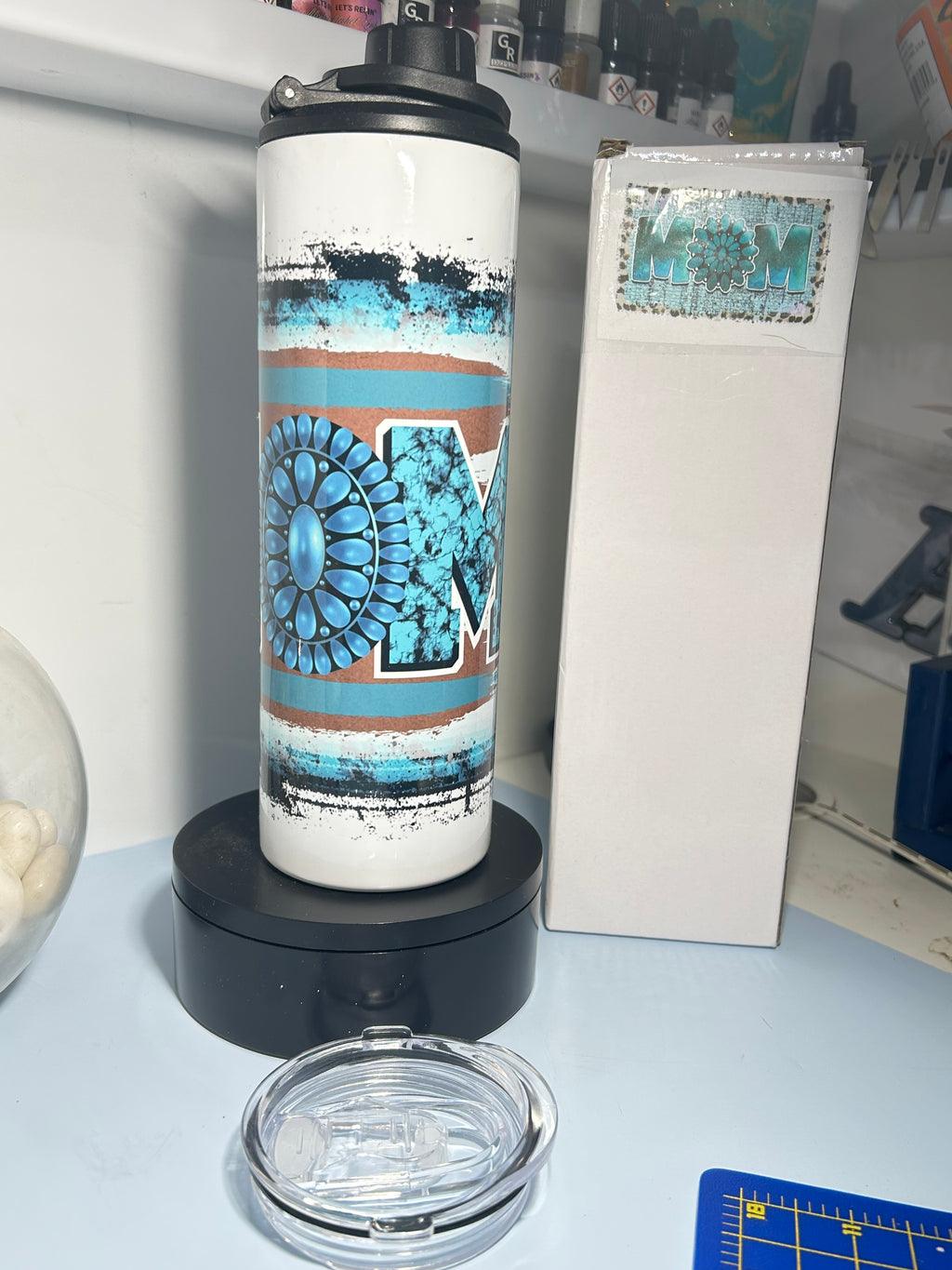 Sublimated 20 oz Western MOM Tumbler Featuring Water bottle/ Regular Lid w/Straw