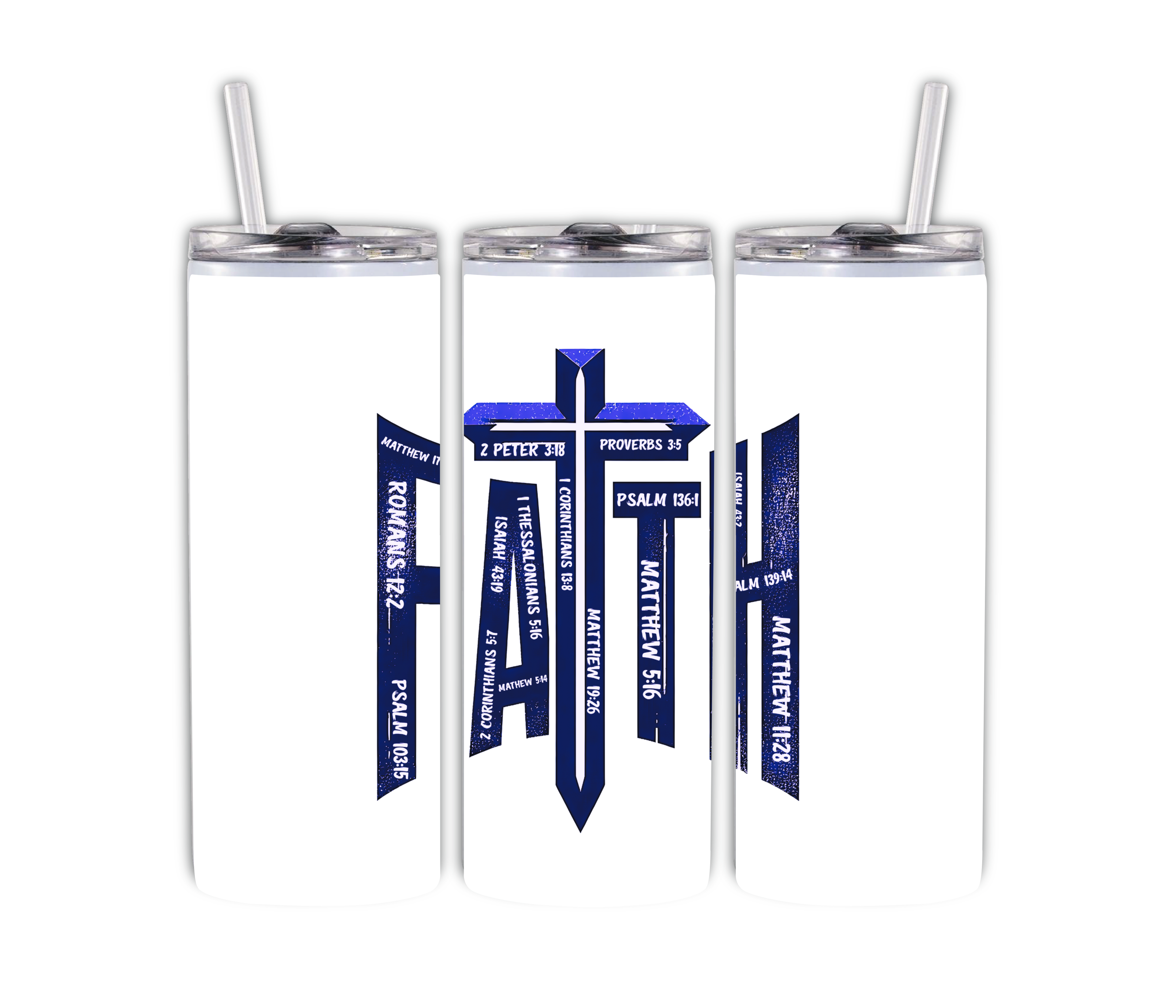 FAITH 20 oz. Stainless Tumbler with Multiple Bible Verses, Christian Tumbler