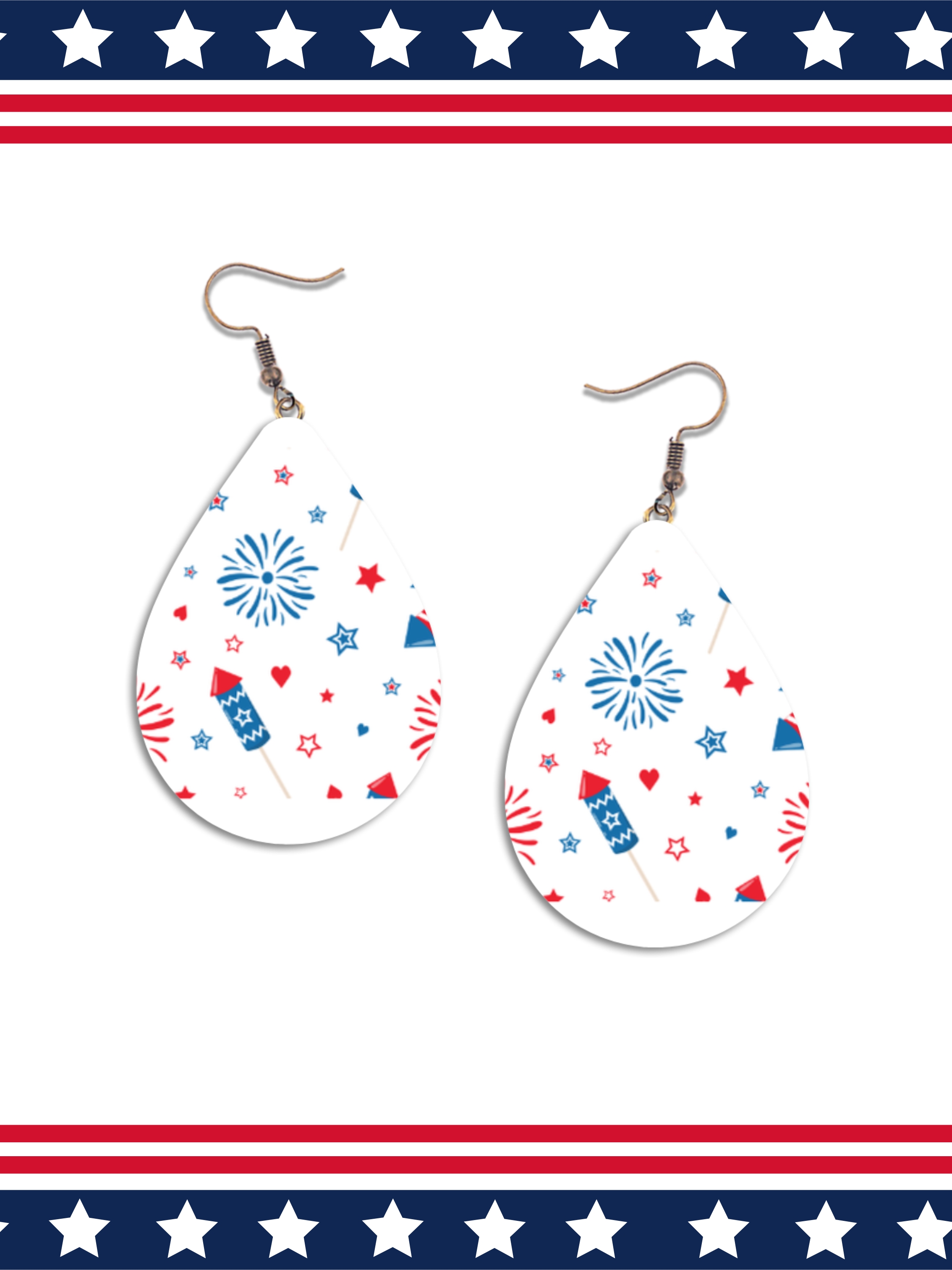 Patriotic Teardrop Earrings, Sublimated Earrings